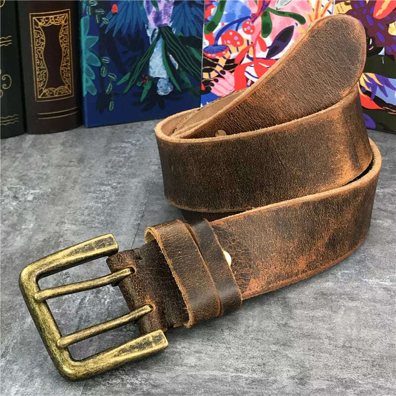 Super Wide 4.2CM Luxury Thick Genuine Leather Men Belt Double Buckle Belt Ceinture Leather Belt Men Jeans Trouser Belt MBT0018 - KIMLUD