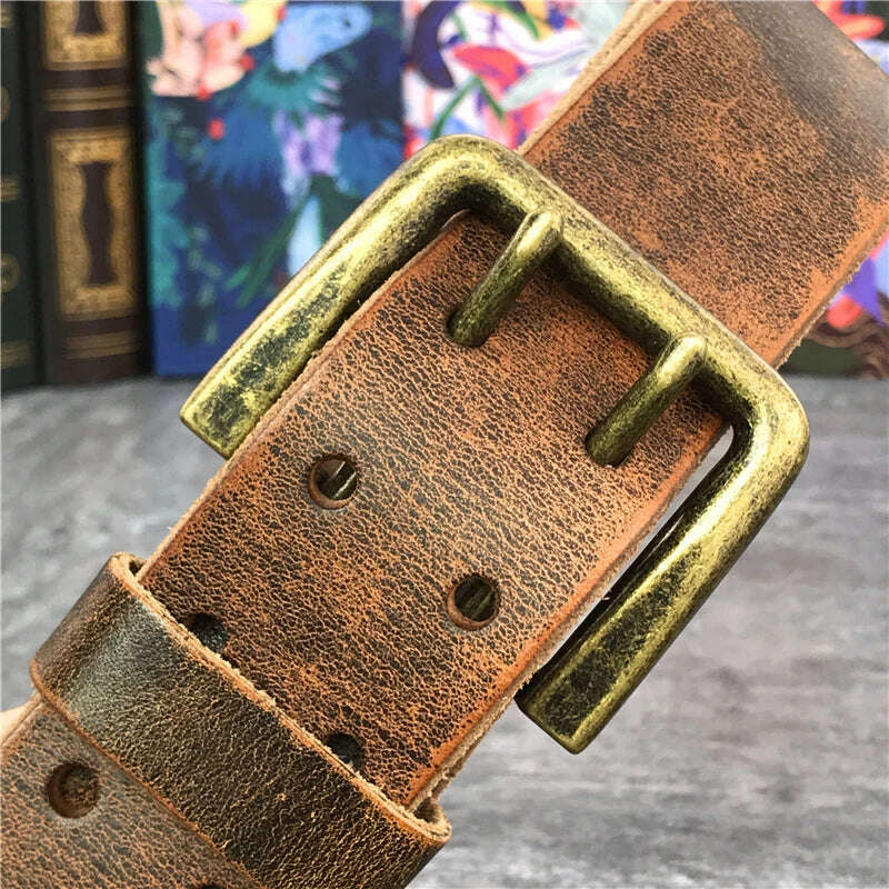 Super Wide 4.2CM Luxury Thick Genuine Leather Men Belt Double Buckle Belt Ceinture Leather Belt Men Jeans Trouser Belt MBT0018 - KIMLUD