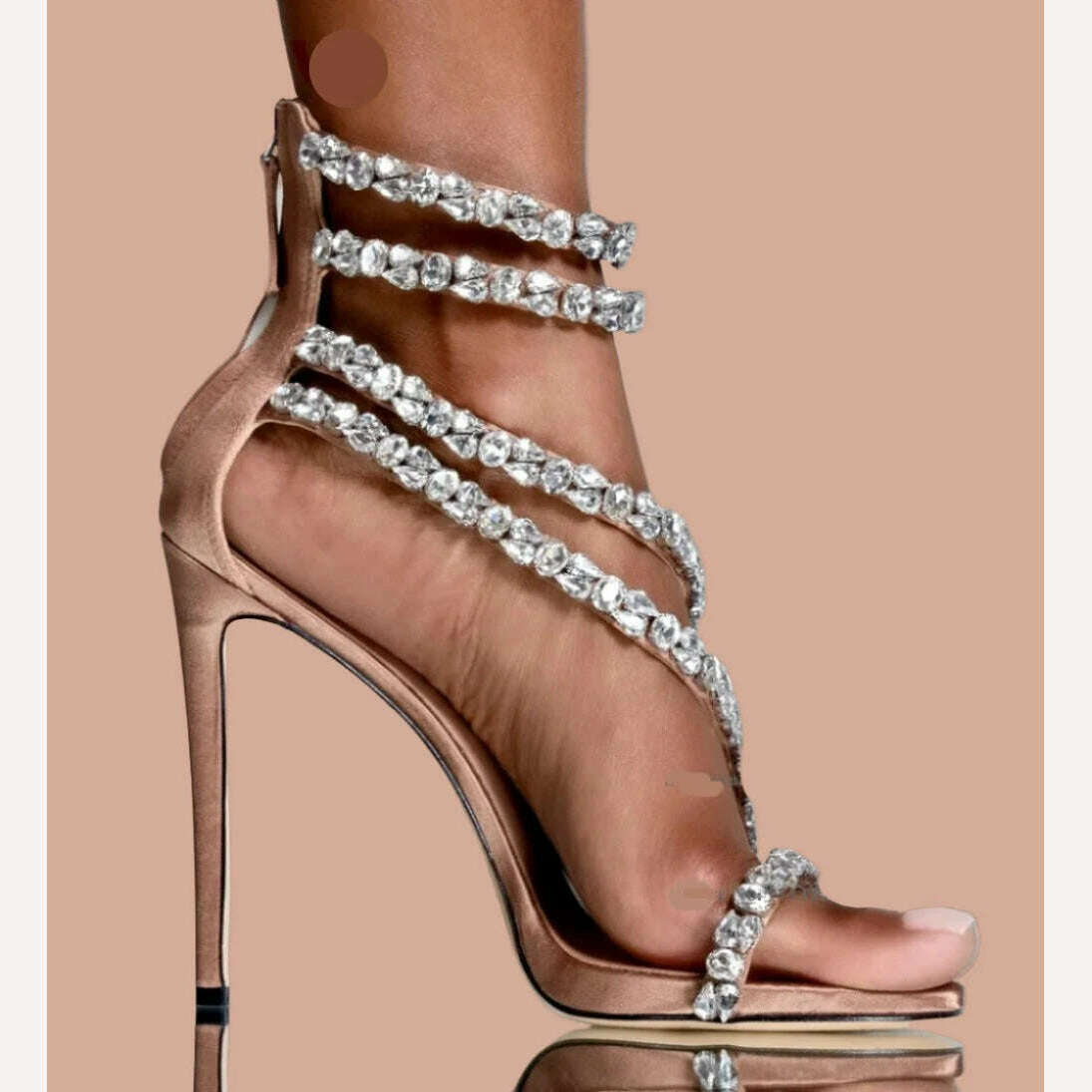 KIMLUD, Surkova Crystal Strap High Heel Sandals Bling Bling String Beaded 5 Straps Wedding Shoes Big Rhinestone Sewed Stiletto Pumps, champagne 10cm / 34, KIMLUD APPAREL - Womens Clothes