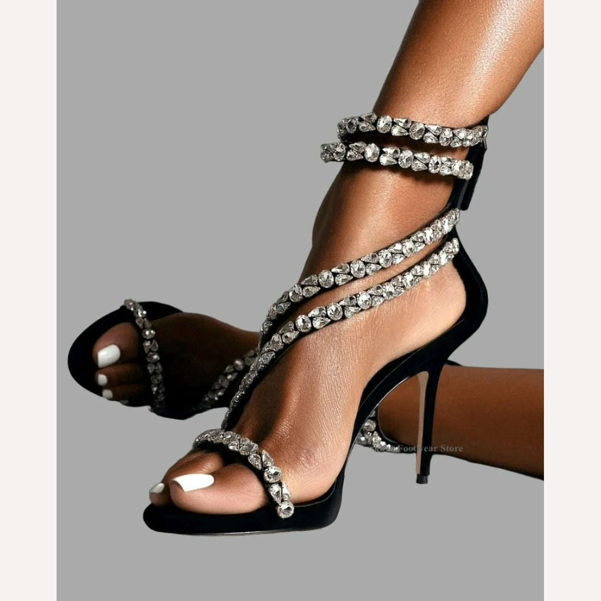 KIMLUD, Surkova Crystal Strap High Heel Sandals Bling Bling String Beaded 5 Straps Wedding Shoes Big Rhinestone Sewed Stiletto Pumps, black 10cm / 34, KIMLUD APPAREL - Womens Clothes