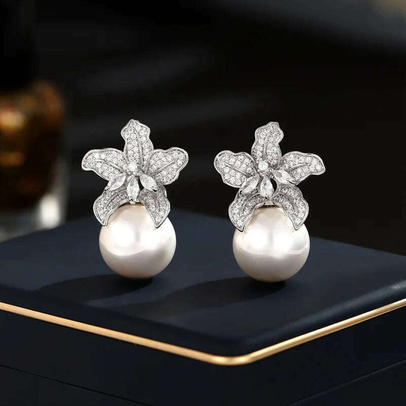 SUYU Autumn Women's Geometric Exaggeration C-shaped Imitation Pearl Big Ring Earrings with Elegant Style - KIMLUD