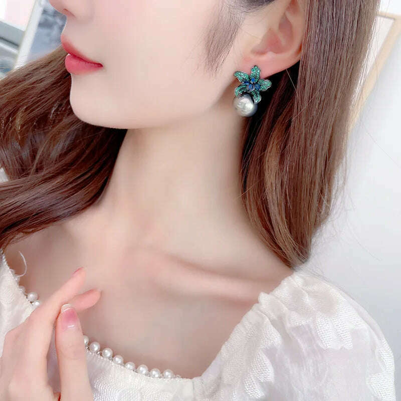 SUYU Autumn Women's Geometric Exaggeration C-shaped Imitation Pearl Big Ring Earrings with Elegant Style - KIMLUD