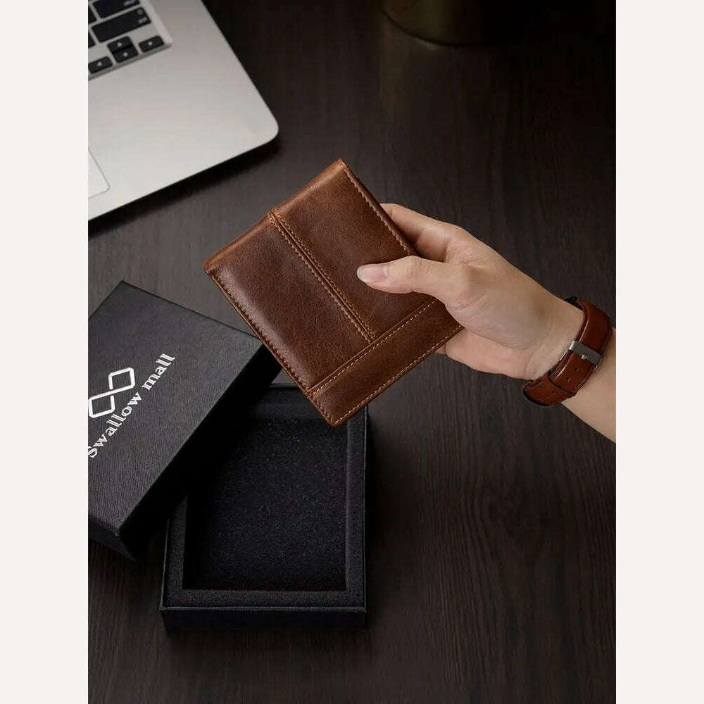 KIMLUD, Swallowmall RFID Genuine Leather Bifold Wallets For Men, ID Window 16 Card Holders Gift Box, KIMLUD Womens Clothes