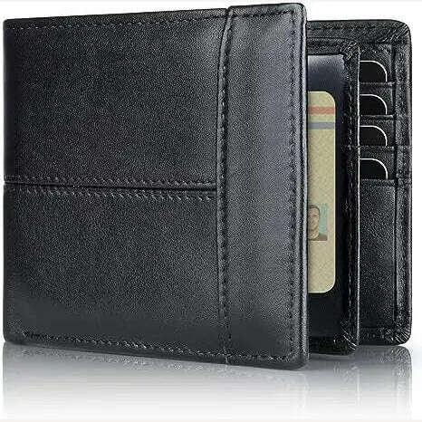 KIMLUD, Swallowmall RFID Genuine Leather Bifold Wallets For Men, ID Window 16 Card Holders Gift Box, Black, KIMLUD APPAREL - Womens Clothes