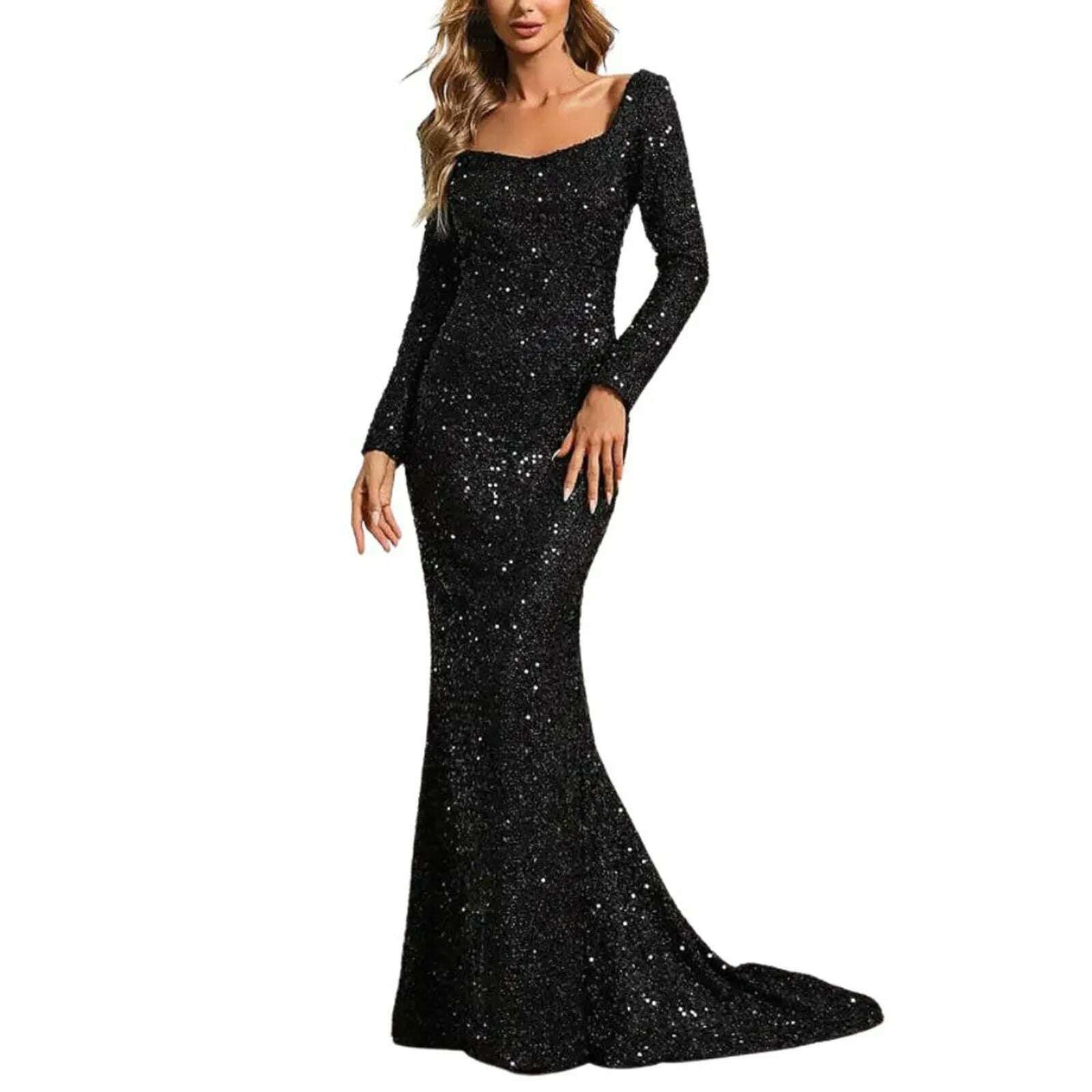 KIMLUD, Sweetheart Neck Trumpet Sleeve Floor Length Sequins Prom Dress Women Elegant Wedding Party Long Maxi Fashion Evening Dresses, KIMLUD Womens Clothes