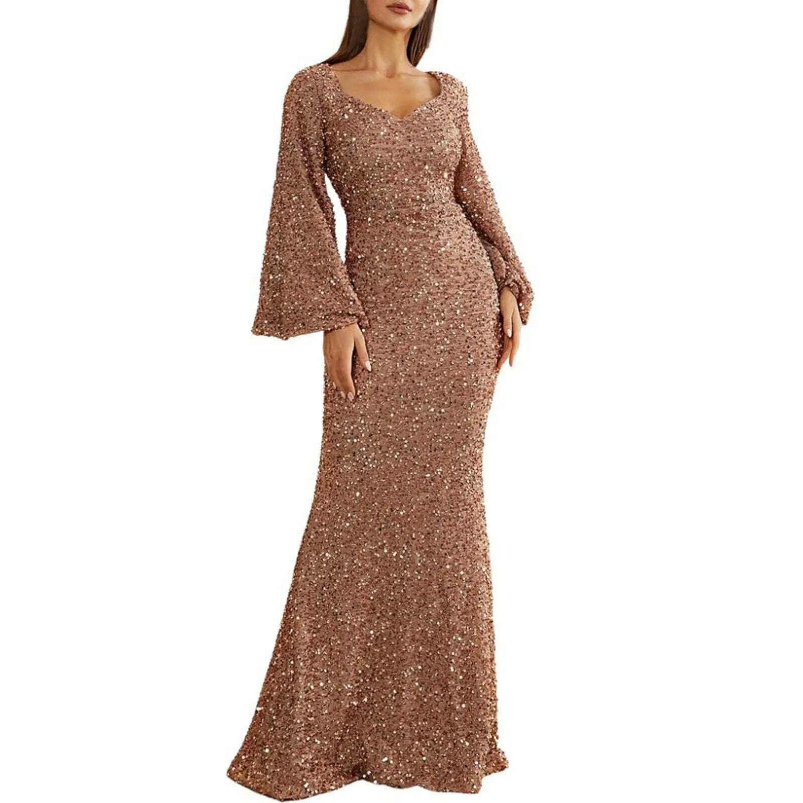 KIMLUD, Sweetheart Neck Trumpet Sleeve Floor Length Sequins Prom Dress Women Elegant Wedding Party Long Maxi Fashion Evening Dresses, KIMLUD Womens Clothes