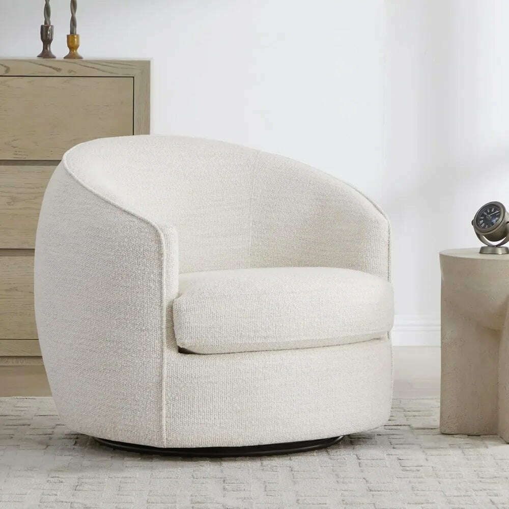 KIMLUD, Swivel Barrel Chair, Modern Comfy Boucle Accent Chair for Living Room Durable Construction Cozy Corner Companion , Cream, KIMLUD Womens Clothes