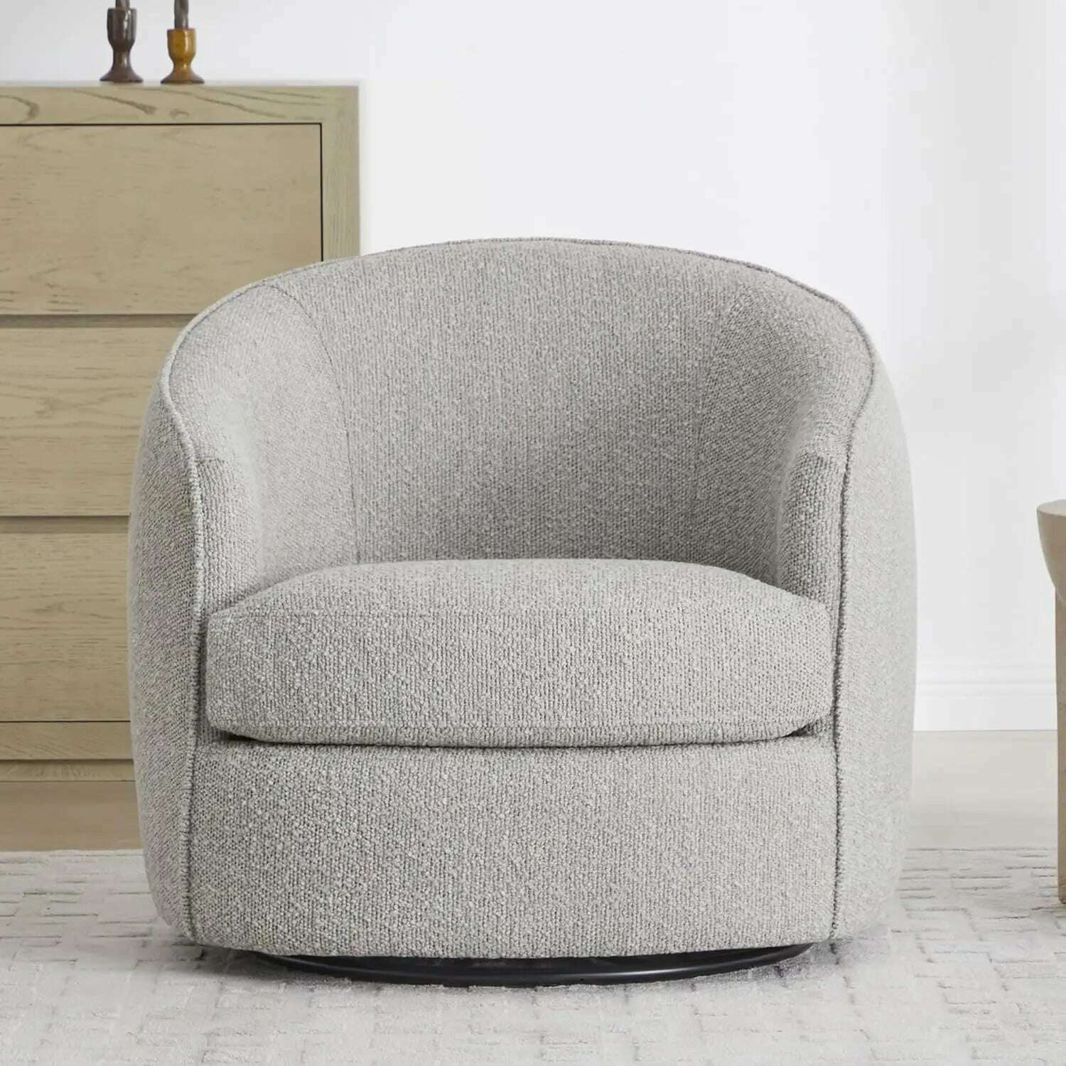 KIMLUD, Swivel Barrel Chair, Modern Comfy Boucle Accent Chair for Living Room Durable Construction Cozy Corner Companion , Cream, Light Grey / United States, KIMLUD APPAREL - Womens Clothes