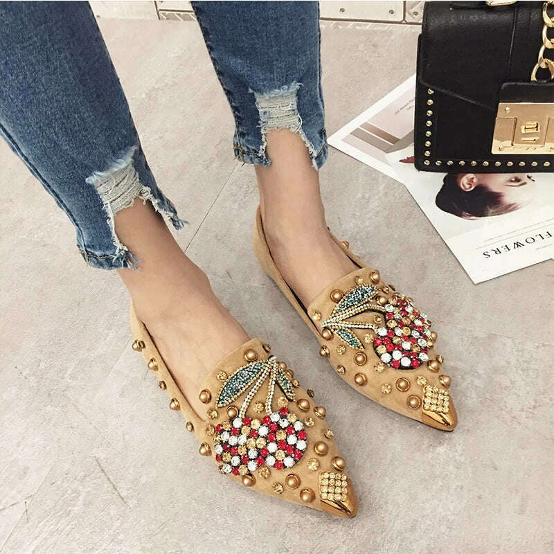 KIMLUD, SWYIVY Woman Flats Loafers Shoes Rhinestone Crystal Loafers Ladies Casual Shoes For Women Pointed-Toe Flats Spring and Autumn, KIMLUD Womens Clothes