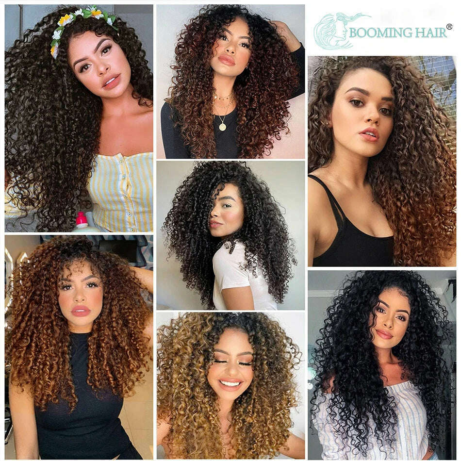 Synthetic Clip In Hair Extension Full Head Long 26”140g Afro Kinky Curly Fake Hair Pieces Clip-on Blacke Brown hairpin For Women - KIMLUD