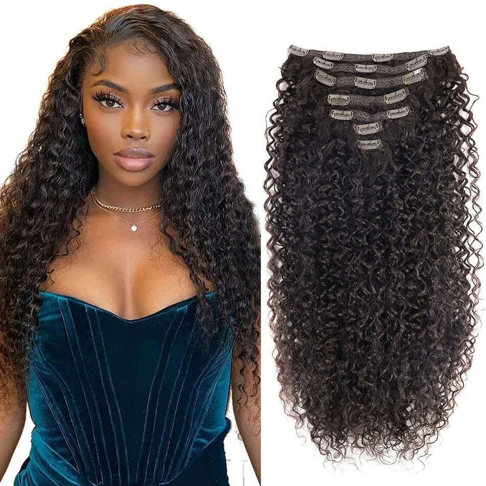 Synthetic Clip In Hair Extension Full Head Long 26”140g Afro Kinky Curly Fake Hair Pieces Clip-on Blacke Brown hairpin For Women - KIMLUD