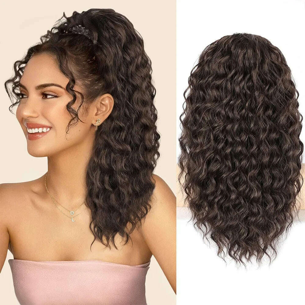 Synthetic Drawstring Ponytail extension for Women 18 Inch Long Afro Curly Fluffy Ponytail for Daily Use - KIMLUD