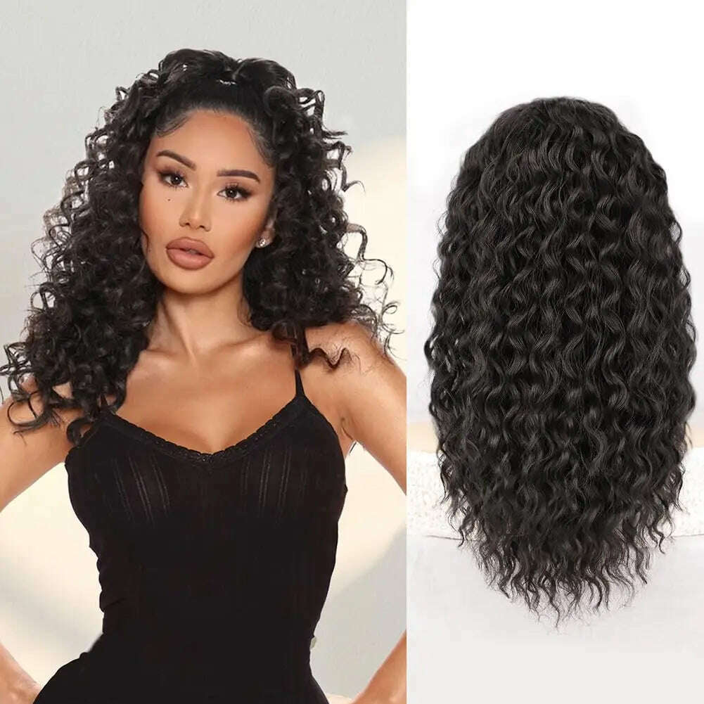 Synthetic Drawstring Ponytail extension for Women 18 Inch Long Afro Curly Fluffy Ponytail for Daily Use - KIMLUD