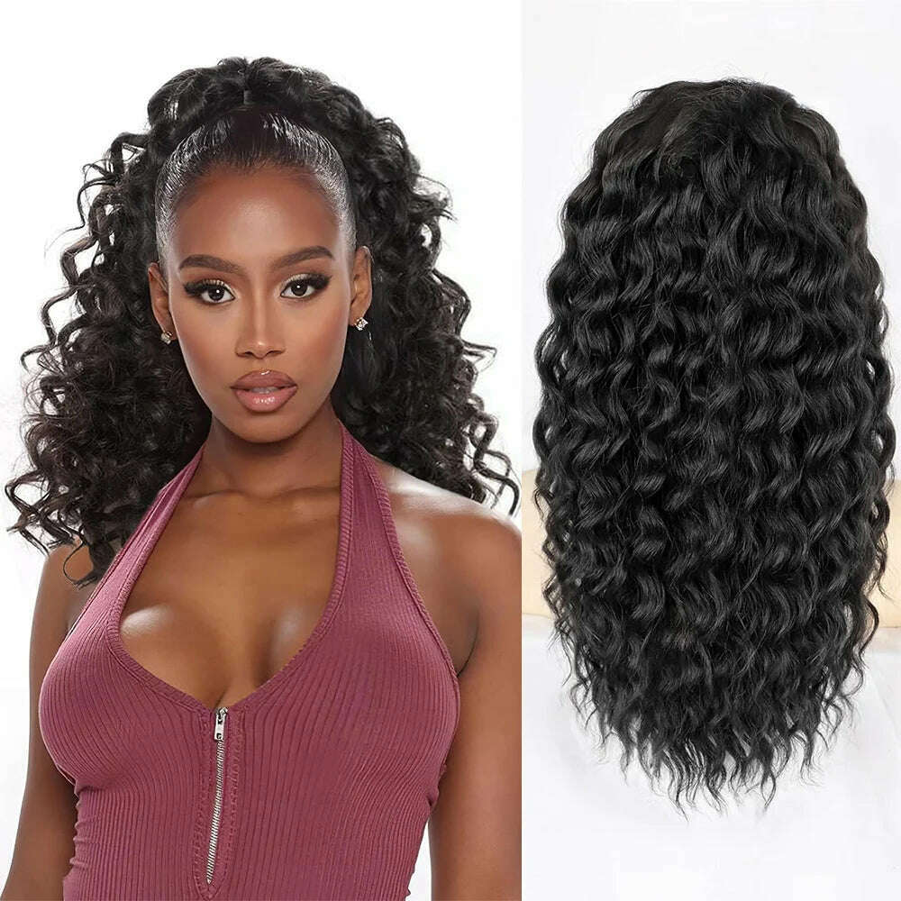 Synthetic Drawstring Ponytail extension for Women 18 Inch Long Afro Curly Fluffy Ponytail for Daily Use - KIMLUD