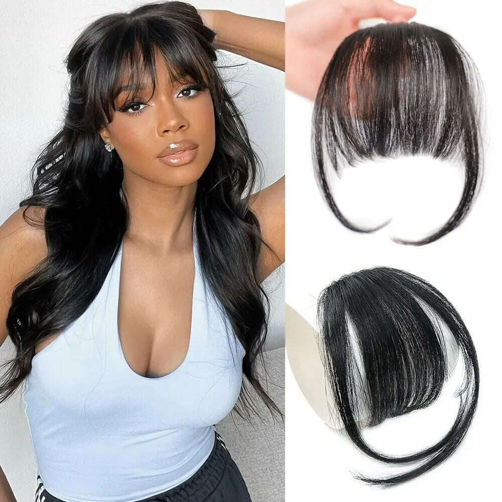 Synthetic Hair Clip In Bangs Brown Colored Invisible Front Fringes Clip in Hair Air Bangs Natural Black Fake Hair Bangs For Girl - KIMLUD