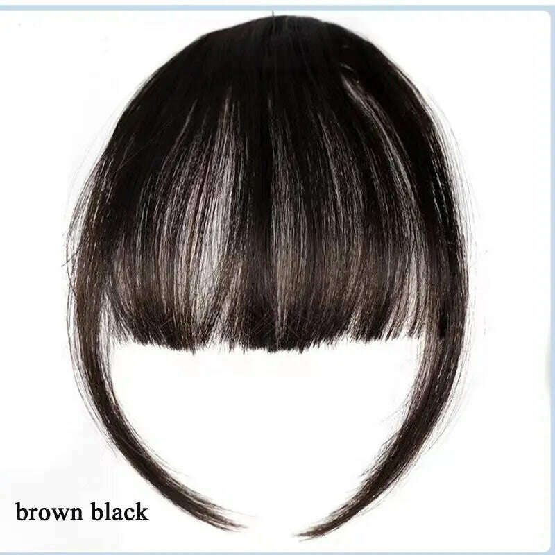 Synthetic Hair Clip In Bangs Brown Colored Invisible Front Fringes Clip in Hair Air Bangs Natural Black Fake Hair Bangs For Girl - KIMLUD