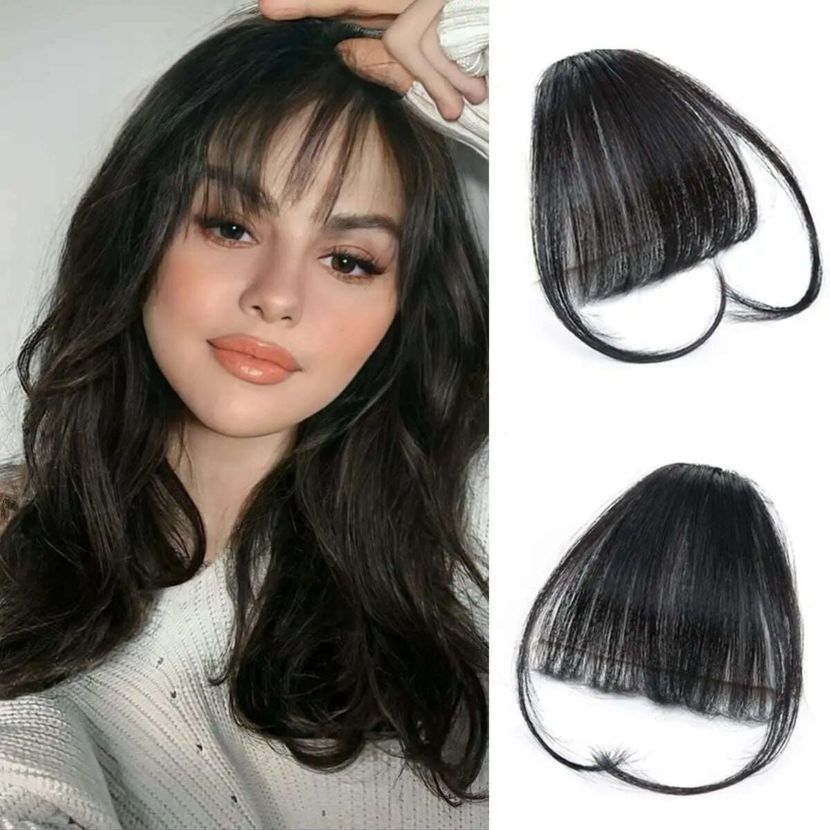 KIMLUD, Synthetic Hair Clip In Bangs Brown Colored Invisible Front Fringes Clip in Hair Air Bangs Natural Black Fake Hair Bangs For Girl, KIMLUD Womens Clothes