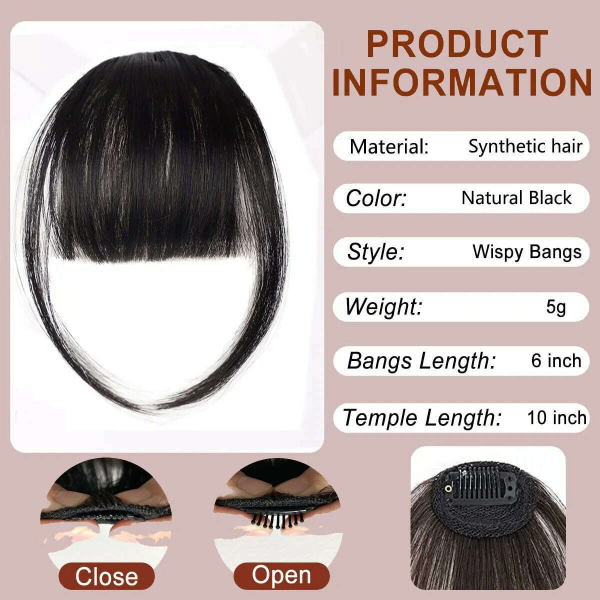 Synthetic Hair Clip In Bangs Brown Colored Invisible Front Fringes Clip in Hair Air Bangs Natural Black Fake Hair Bangs For Girl - KIMLUD