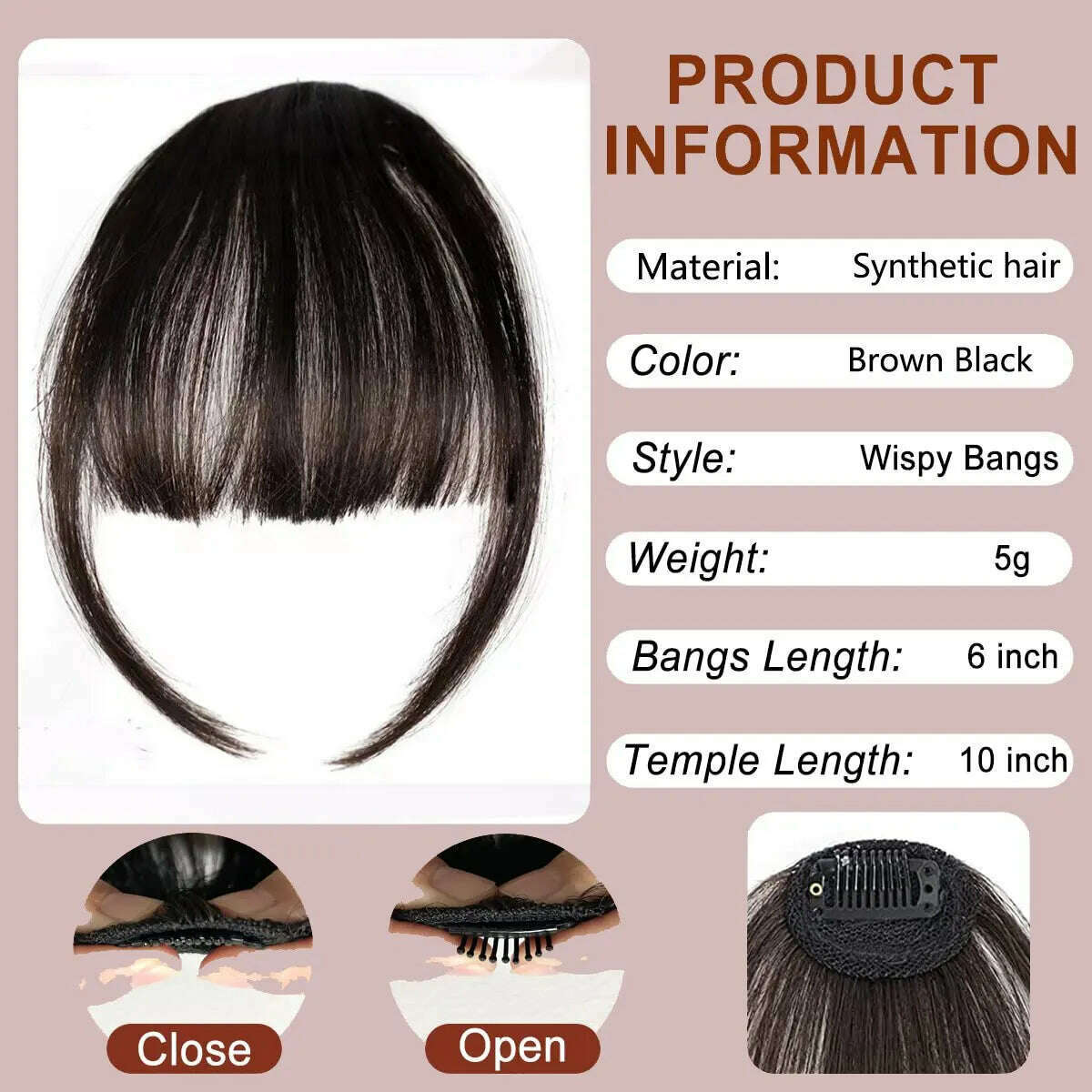 Synthetic Hair Clip In Bangs Brown Colored Invisible Front Fringes Clip in Hair Air Bangs Natural Black Fake Hair Bangs For Girl - KIMLUD