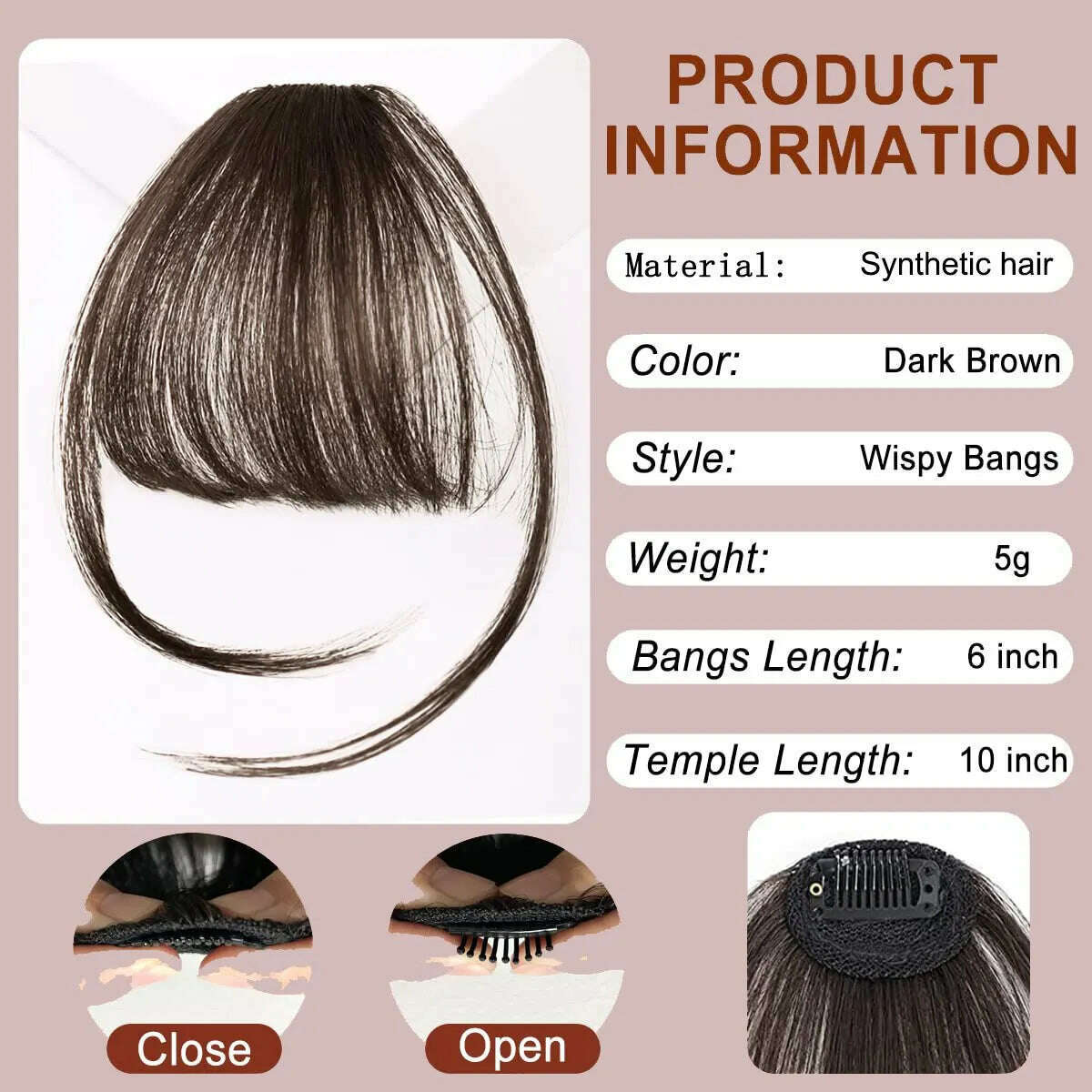 Synthetic Hair Clip In Bangs Brown Colored Invisible Front Fringes Clip in Hair Air Bangs Natural Black Fake Hair Bangs For Girl - KIMLUD