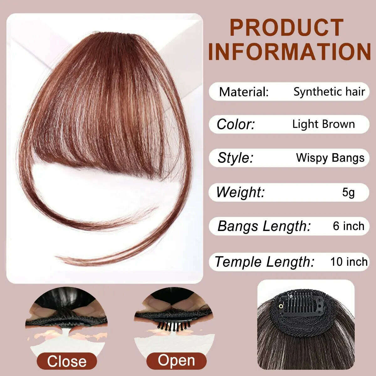 Synthetic Hair Clip In Bangs Brown Colored Invisible Front Fringes Clip in Hair Air Bangs Natural Black Fake Hair Bangs For Girl - KIMLUD