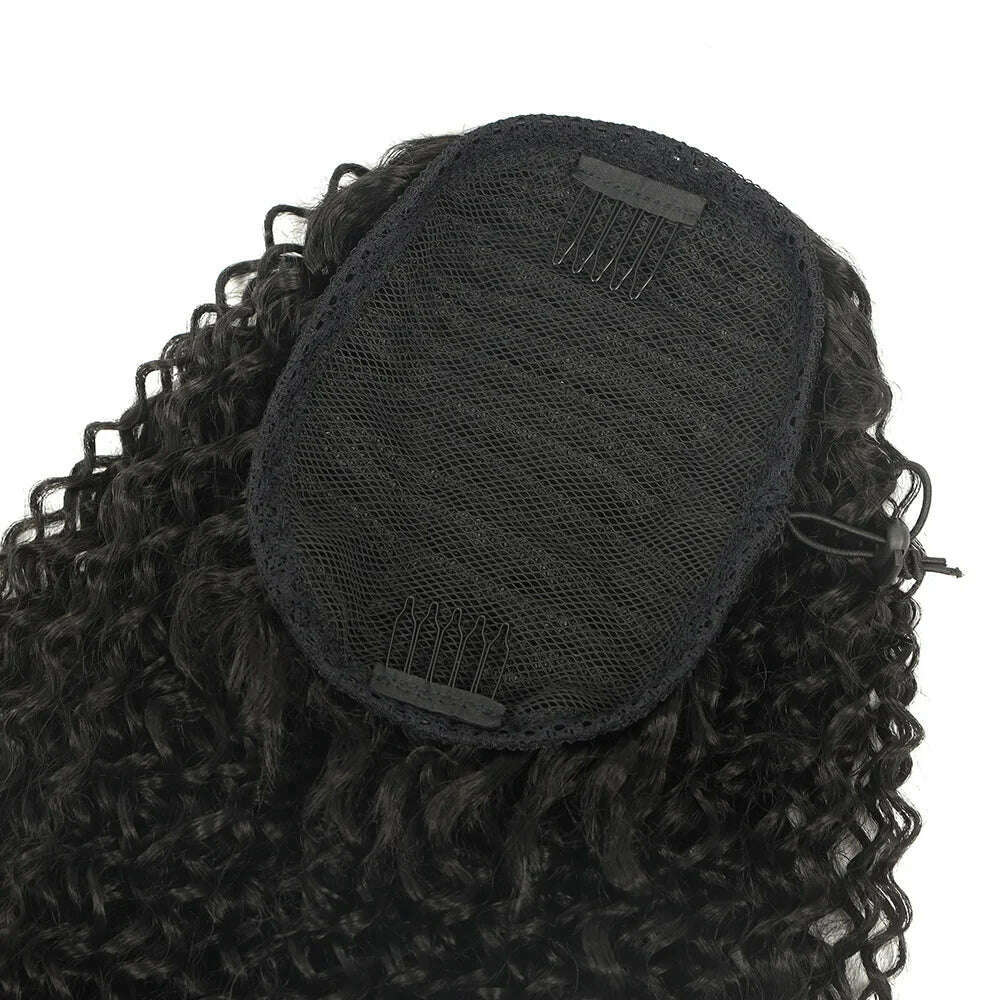 Synthetic Jerry Curly Ponytail 24Inch Soft Black Drawstring Ponytail Curly Clip in Hair Extension Pony Tail Hairpieces for Women - KIMLUD