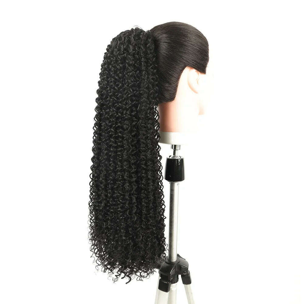 KIMLUD, Synthetic Jerry Curly Ponytail 24Inch Soft Black Drawstring Ponytail Curly Clip in Hair Extension Pony Tail Hairpieces for Women, Natural Black 1B / 24inches, KIMLUD APPAREL - Womens Clothes