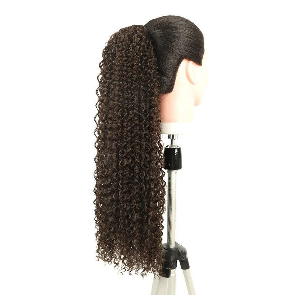 Synthetic Jerry Curly Ponytail 24Inch Soft Black Drawstring Ponytail Curly Clip in Hair Extension Pony Tail Hairpieces for Women - KIMLUD