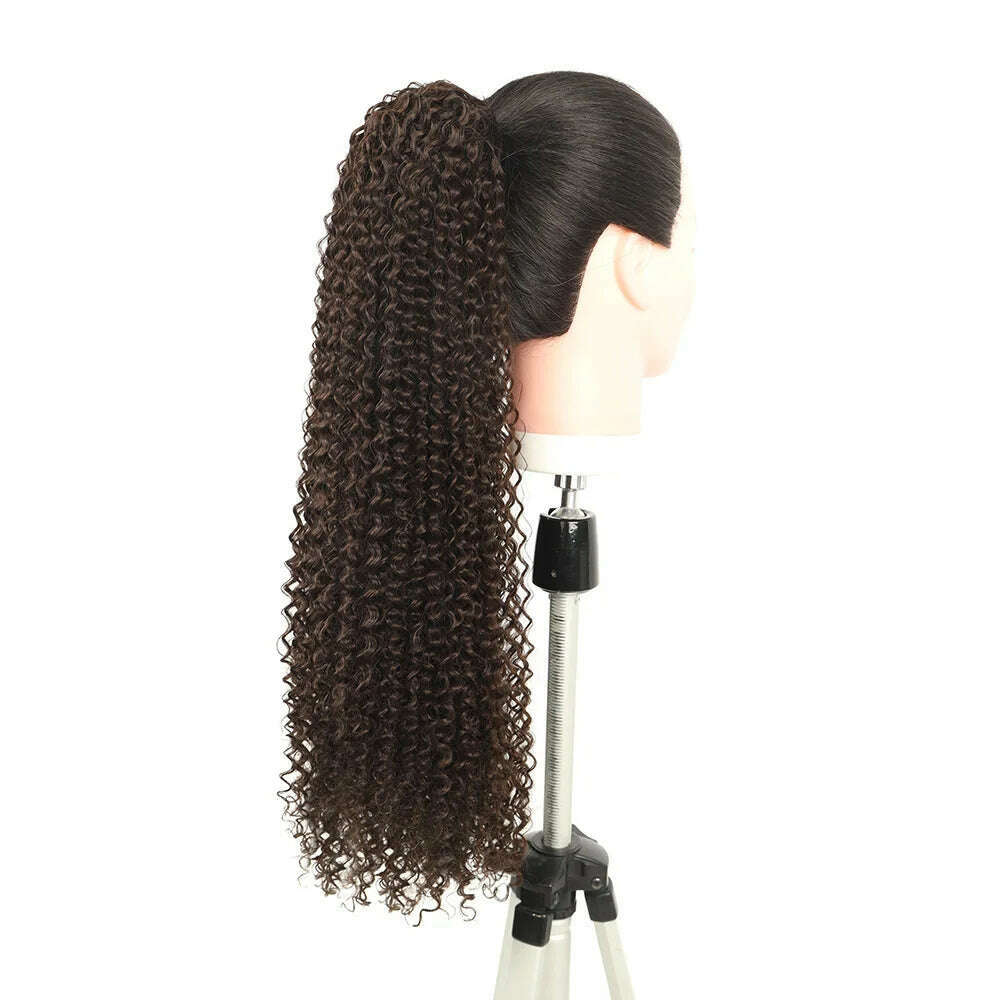 KIMLUD, Synthetic Jerry Curly Ponytail 24Inch Soft Black Drawstring Ponytail Curly Clip in Hair Extension Pony Tail Hairpieces for Women, Light Brown 4 / 24inches, KIMLUD APPAREL - Womens Clothes