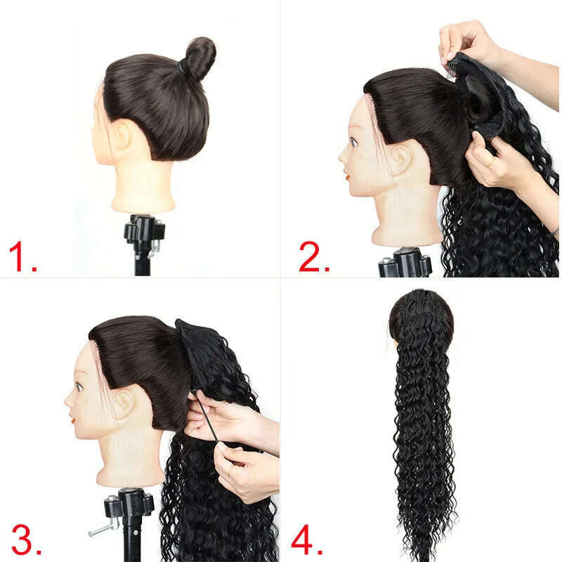 Synthetic Long 22Inch Kinky Curly Ponytail Extensions Clip in Drawstring Ponytail Wig Afro Pony Tail Women Hairpiece - KIMLUD