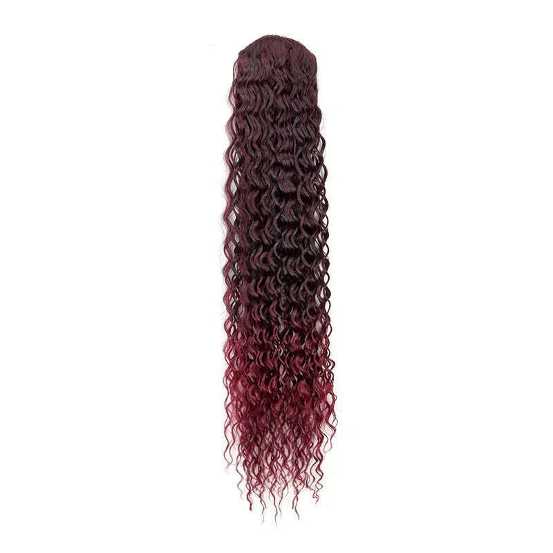 KIMLUD, Synthetic Long 22Inch Kinky Curly Ponytail Extensions Clip in Drawstring Ponytail Wig Afro Pony Tail Women Hairpiece, 1BBug, KIMLUD APPAREL - Womens Clothes