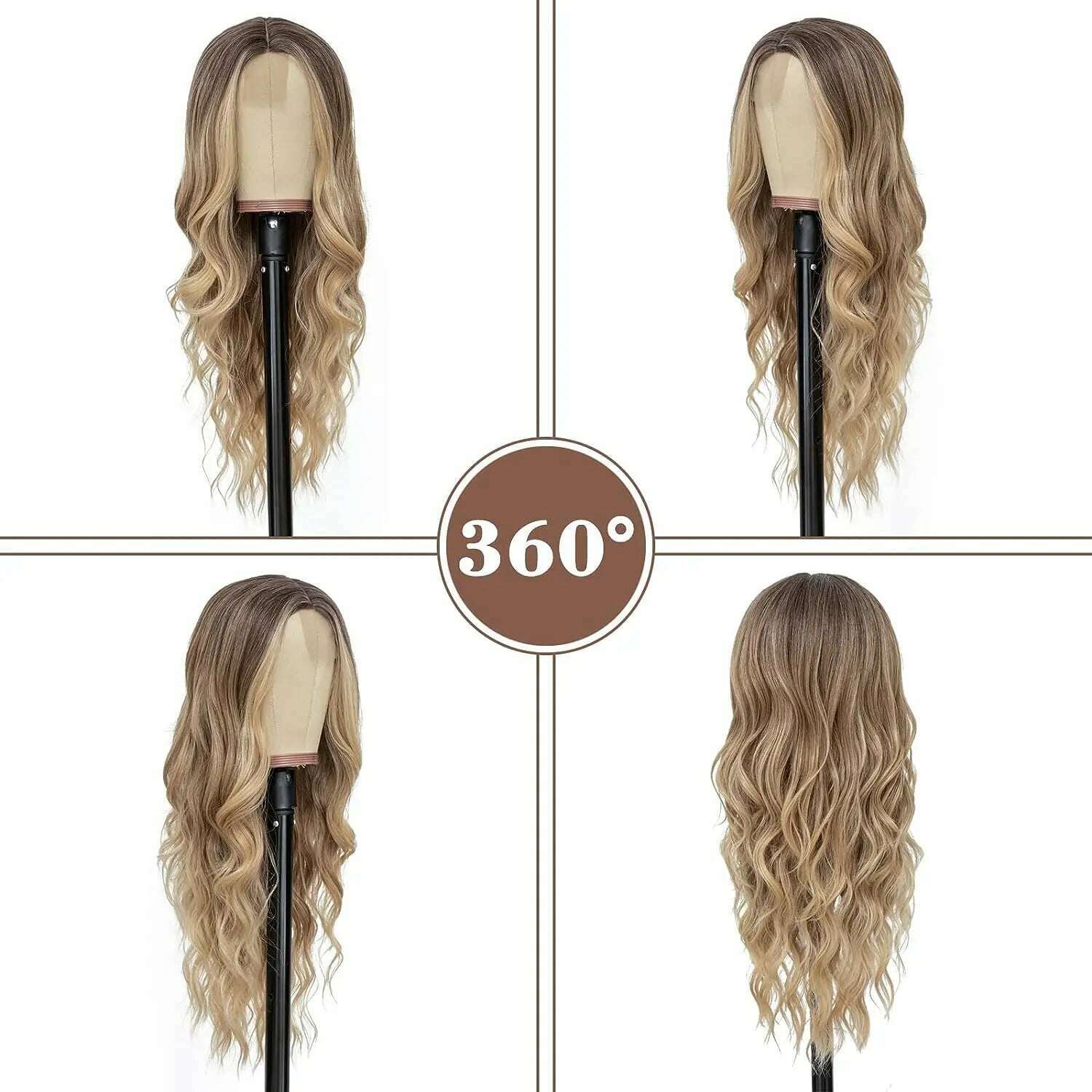 KIMLUD, Synthetic Long Lace Ombre Blonde Wavy Wig for Women 26 Inch Middle Part Curly Natural Looking Heat Resistant Fiber for Daily, KIMLUD Womens Clothes