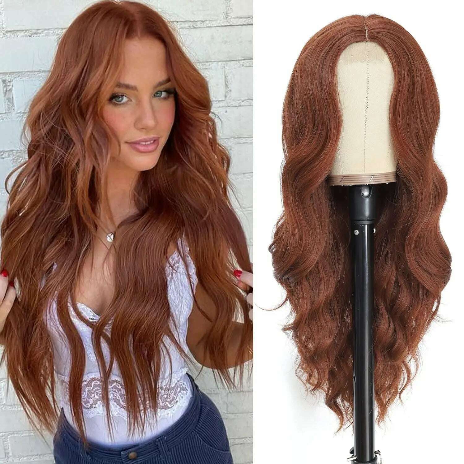 Synthetic Long Lace Ombre Blonde Wavy Wig for Women 26 Inch Middle Part Curly Natural Looking Heat Resistant Fiber for Daily - KIMLUD