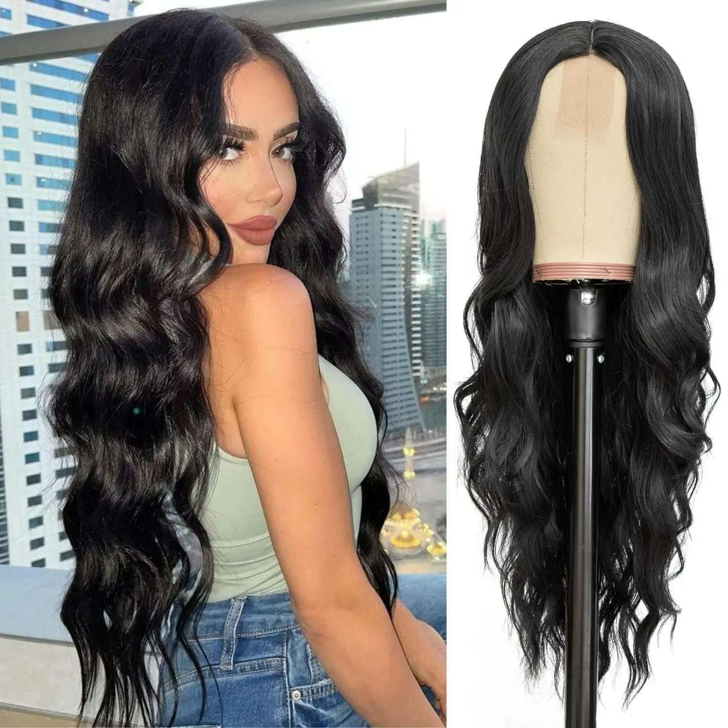 KIMLUD, Synthetic Long Lace Ombre Blonde Wavy Wig for Women 26 Inch Middle Part Curly Natural Looking Heat Resistant Fiber for Daily, YXW-1B / 26inches / 1pc, KIMLUD APPAREL - Womens Clothes