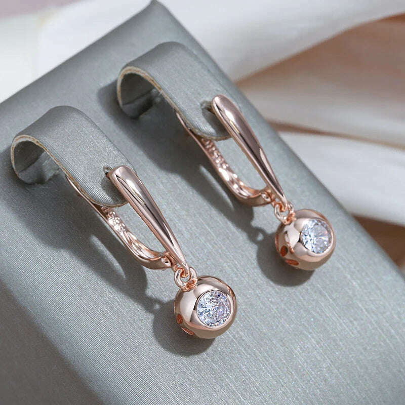 KIMLUD, SYOUJYO Fashion 585 Rose Gold Color Jewelry Set Natural Zircon Orb Dangle Earrings Necklace Luxury Anniversary Gift, KIMLUD Womens Clothes