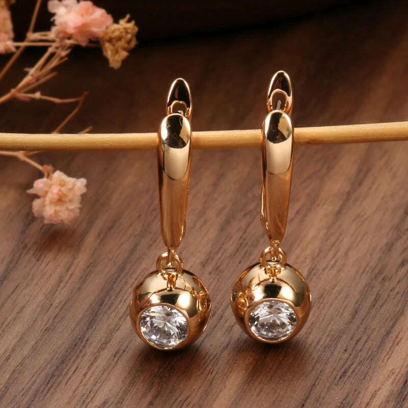 SYOUJYO Fashion 585 Rose Gold Color Jewelry Set Natural Zircon Orb Dangle Earrings Necklace Luxury Anniversary Gift - KIMLUD