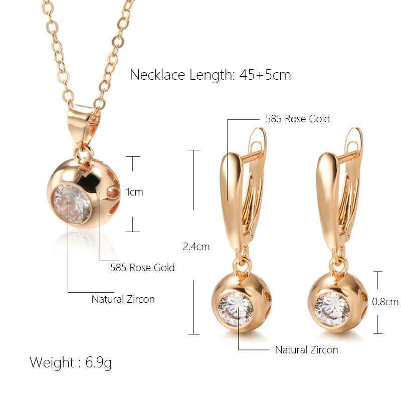 KIMLUD, SYOUJYO Fashion 585 Rose Gold Color Jewelry Set Natural Zircon Orb Dangle Earrings Necklace Luxury Anniversary Gift, KIMLUD Womens Clothes