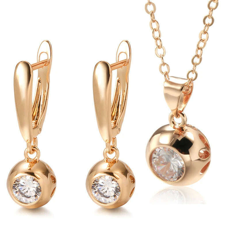 KIMLUD, SYOUJYO Fashion 585 Rose Gold Color Jewelry Set Natural Zircon Orb Dangle Earrings Necklace Luxury Anniversary Gift, ROSE GOLD COLOR / 50cm / CHINA, KIMLUD APPAREL - Womens Clothes