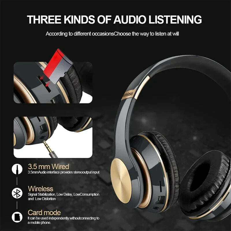 T5 Bluetooth Headphones Over Ear Head Wireless Earphones With Mic Music Headset Gamer Foldable Auriculare Fone For Huawei iPhone - KIMLUD