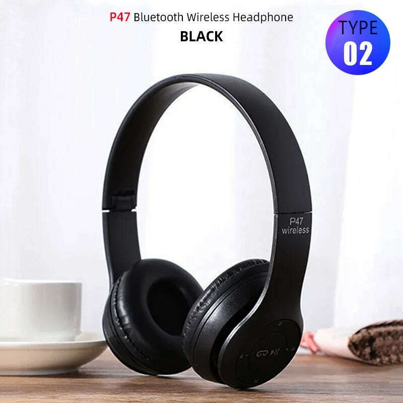 T5 Bluetooth Headphones Over Ear Head Wireless Earphones With Mic Music Headset Gamer Foldable Auriculare Fone For Huawei iPhone - KIMLUD