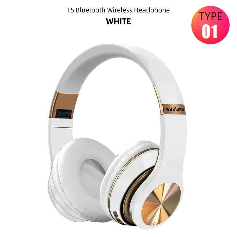 T5 Bluetooth Headphones Over Ear Head Wireless Earphones With Mic Music Headset Gamer Foldable Auriculare Fone For Huawei iPhone - KIMLUD