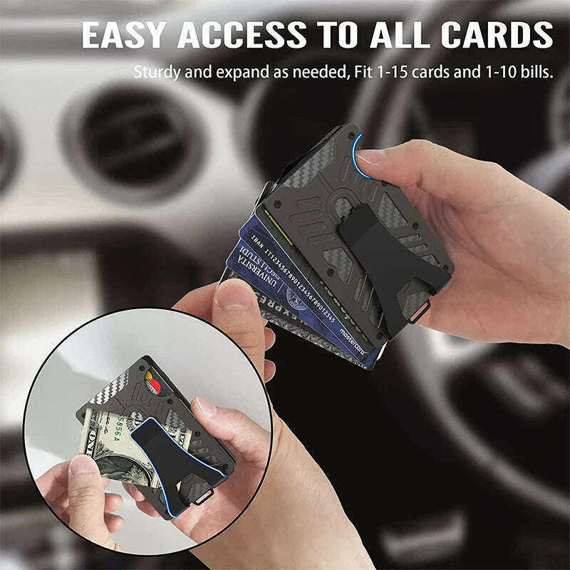 Tactical Wallets with Clear ID Badge Holder RFID Blocking - EDC Aluminum Metal Wallet Credit Card Holder with Money Clip - KIMLUD