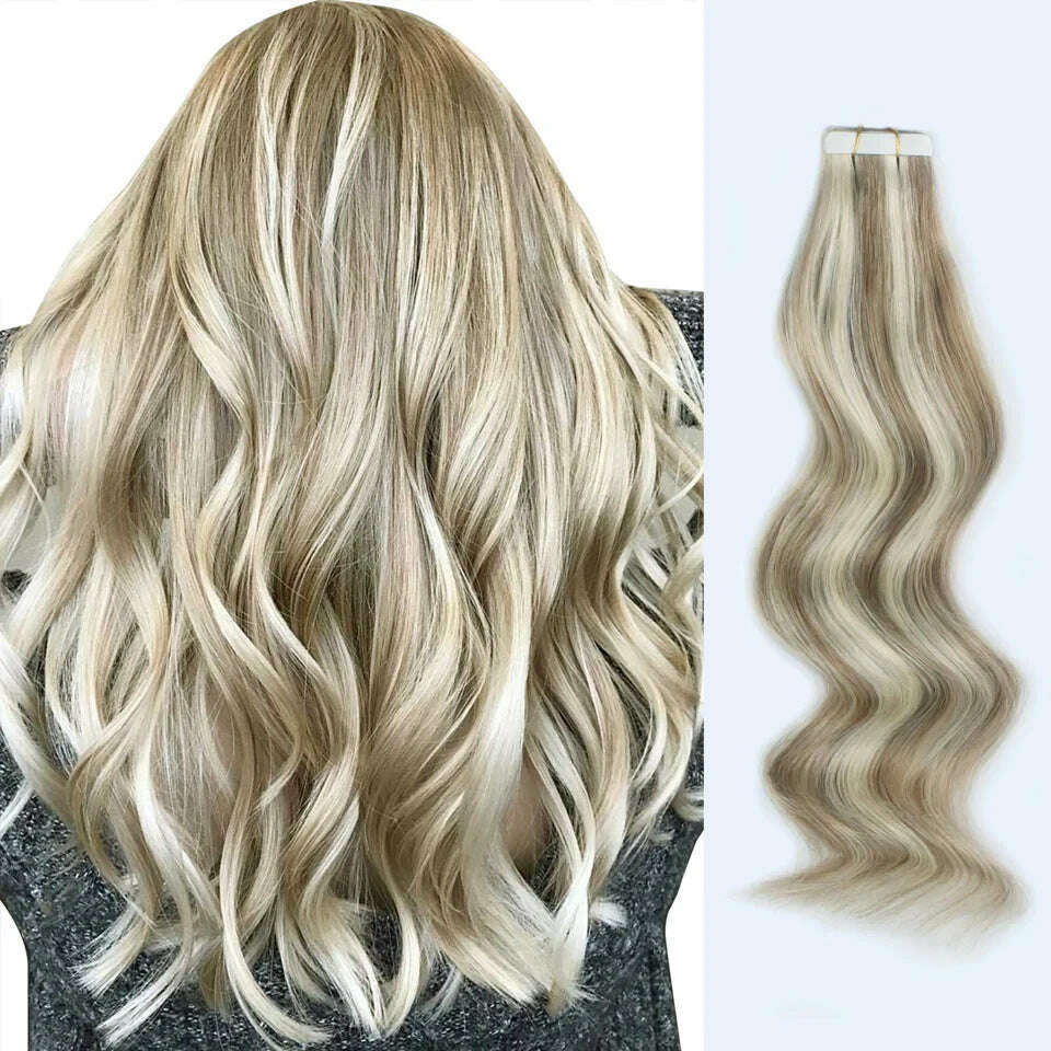 Tape in Hair Extensions Color #P8/613 Tape Remy Hair Extensions Straight Tape Extensions 16-26Inches Seamless Tape in Hair - KIMLUD