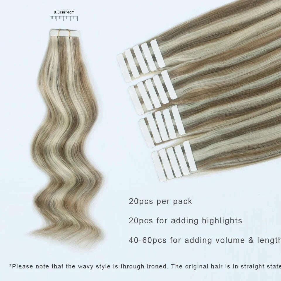 Tape in Hair Extensions Color #P8/613 Tape Remy Hair Extensions Straight Tape Extensions 16-26Inches Seamless Tape in Hair - KIMLUD