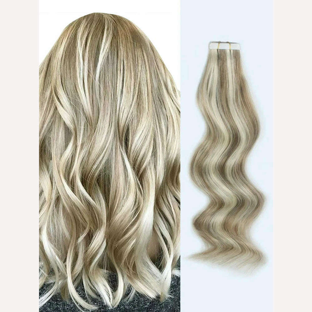 Tape in Hair Extensions Color #P8/613 Tape Remy Hair Extensions Straight Tape Extensions 16-26Inches Seamless Tape in Hair - KIMLUD