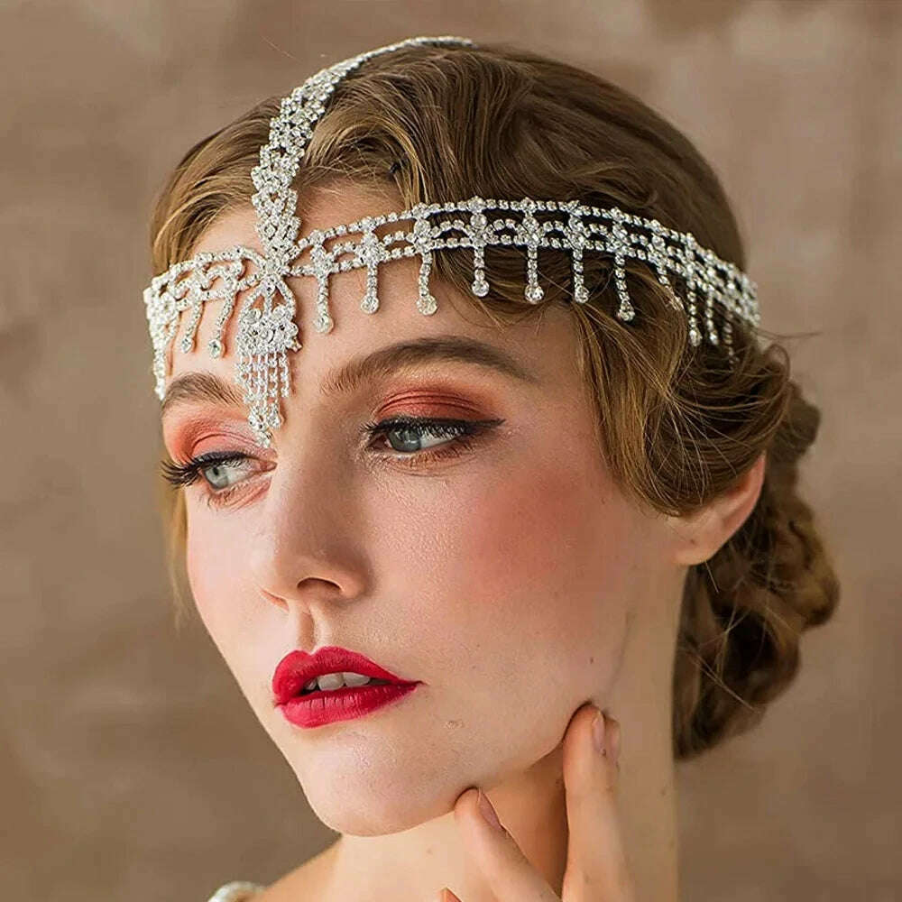 Tassel Headband Headdress Rhinestone Forehead Chain Retro Party Props Dress Accessories Fashion Women Girls Hair Accessories - KIMLUD