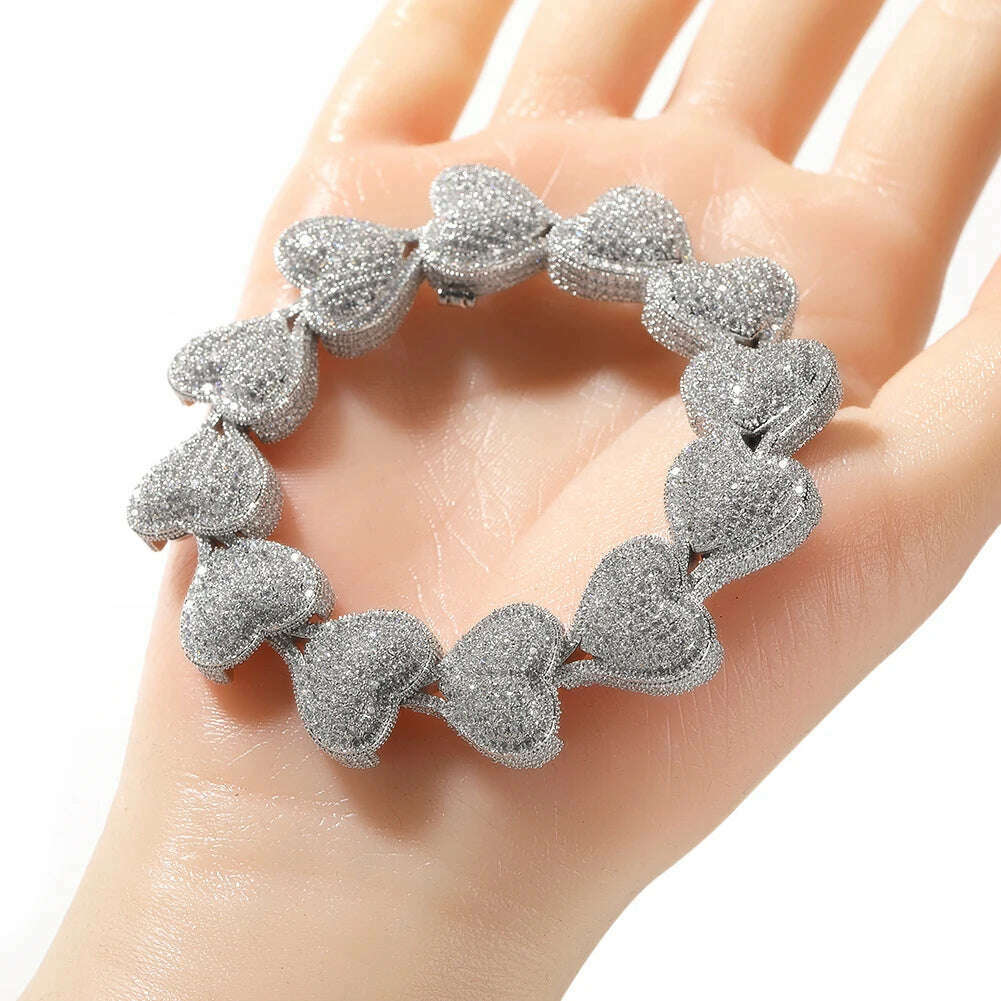 THE BLING KING Heavy Heart Bracelet Micro Paved Out Cubic Zirconia Link Best Gift For Women Girl Hiphop Jewelry - KIMLUD