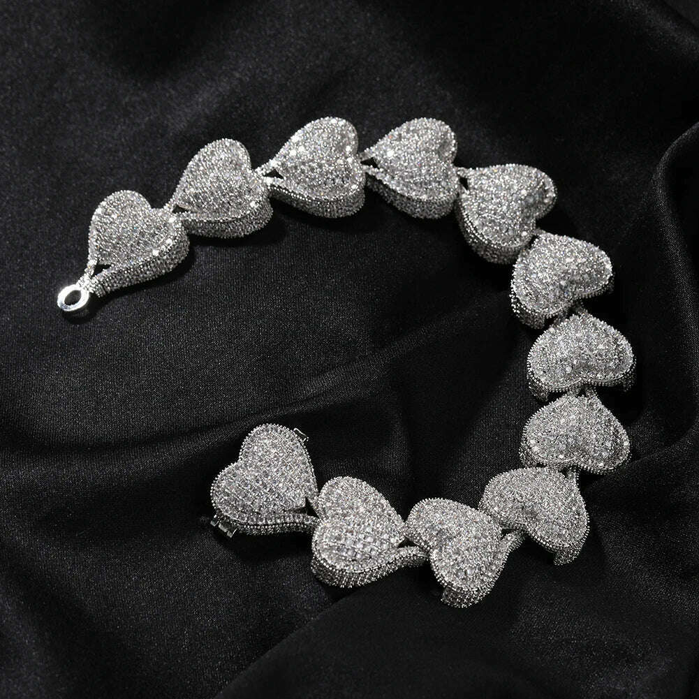 THE BLING KING Heavy Heart Bracelet Micro Paved Out Cubic Zirconia Link Best Gift For Women Girl Hiphop Jewelry - KIMLUD