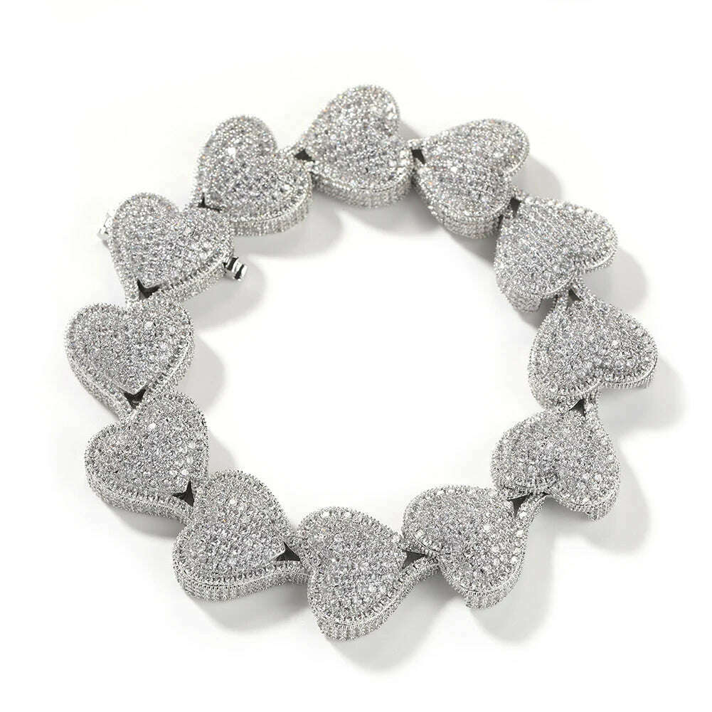 THE BLING KING Heavy Heart Bracelet Micro Paved Out Cubic Zirconia Link Best Gift For Women Girl Hiphop Jewelry - KIMLUD