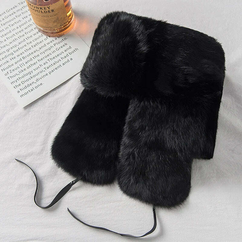 Thick Warm Bomber Hat Men Real Rabbit Fur Earflap Trapper Russian Cap Male Plus Size Winter Hats for Men Ski Russian Hat - KIMLUD